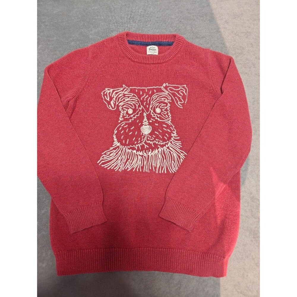 Mini Boden Boys 9-10Y Red Cotton Knit Sweater Embroidered Schnauzer Dog